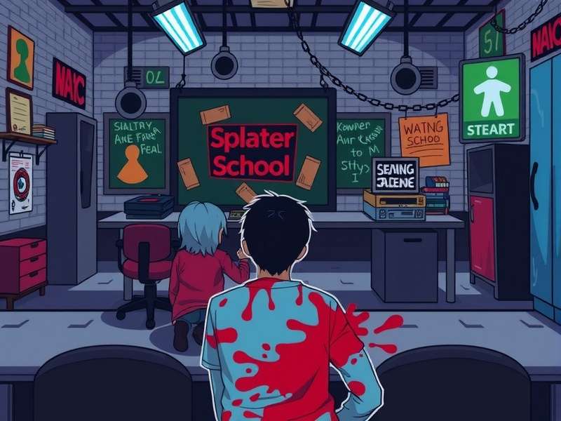 Beat Saber gameplay with vibrant red blood splatter effects on blocks and walls