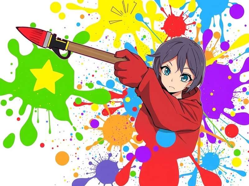 Colorful paint splatter art on digital tablet with stylus