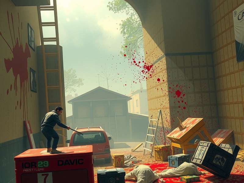 Collage of Splatter action scenes: paintball, gaming visuals, and community events