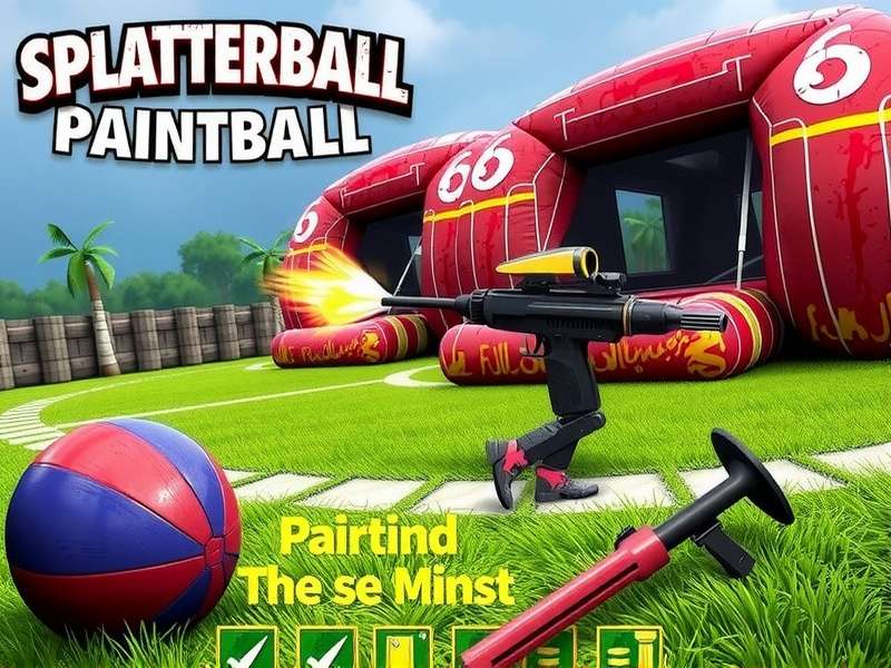 Advanced Splatterball gear including a tactical vest, helmet, and high-end marker