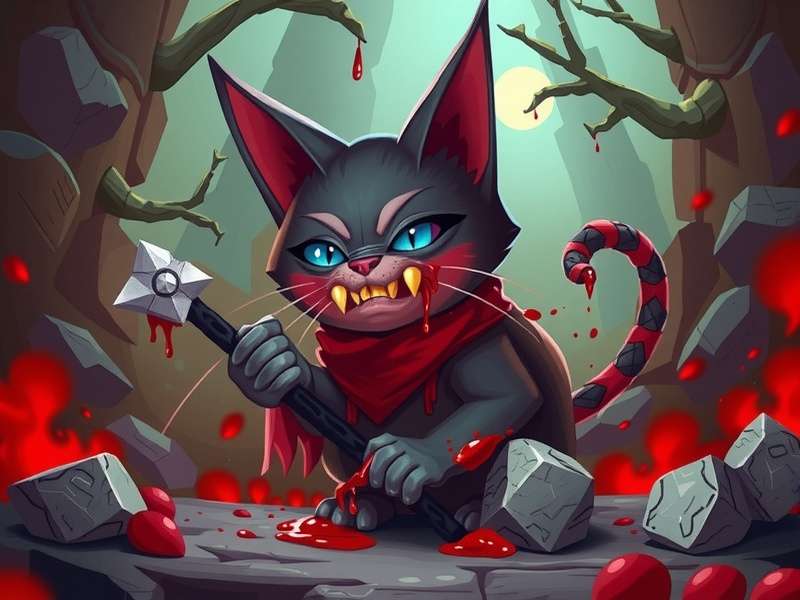 Splattercatgaming playing Stoneshard with intense focus