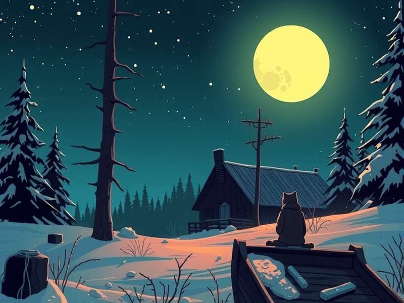 A lone survivor looks out from a cliff over a frozen forest in The Long Dark