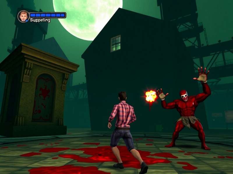 Rick Taylor wearing the Terror Mask in a dark corridor, glowing red eyes, ready for combat