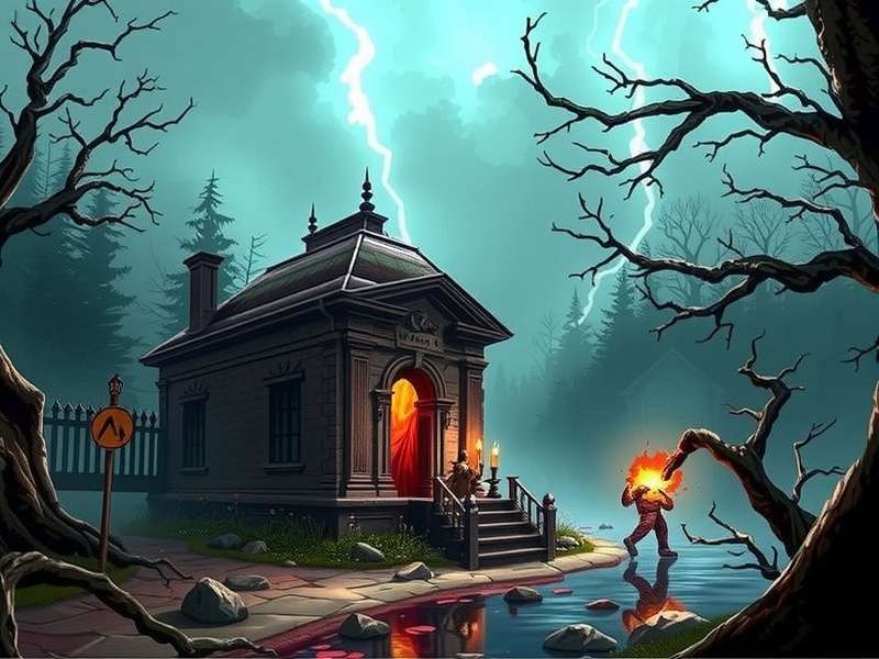 Dark atmospheric corridor with red lighting, reminiscent of Splatterhouse