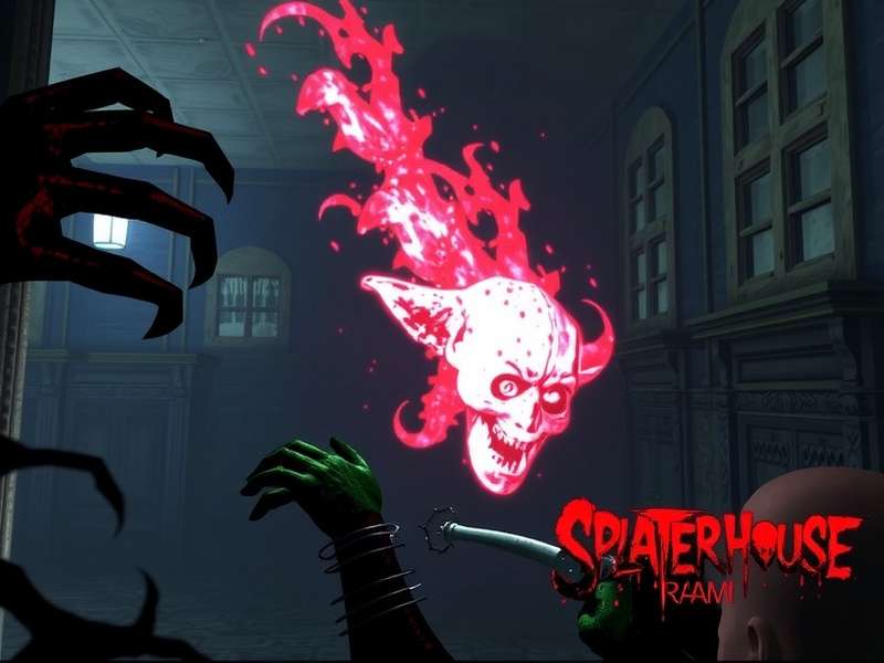 Splatterhouse PS3 gameplay showing Rick Taylor wearing the Terror Mask fighting a monster