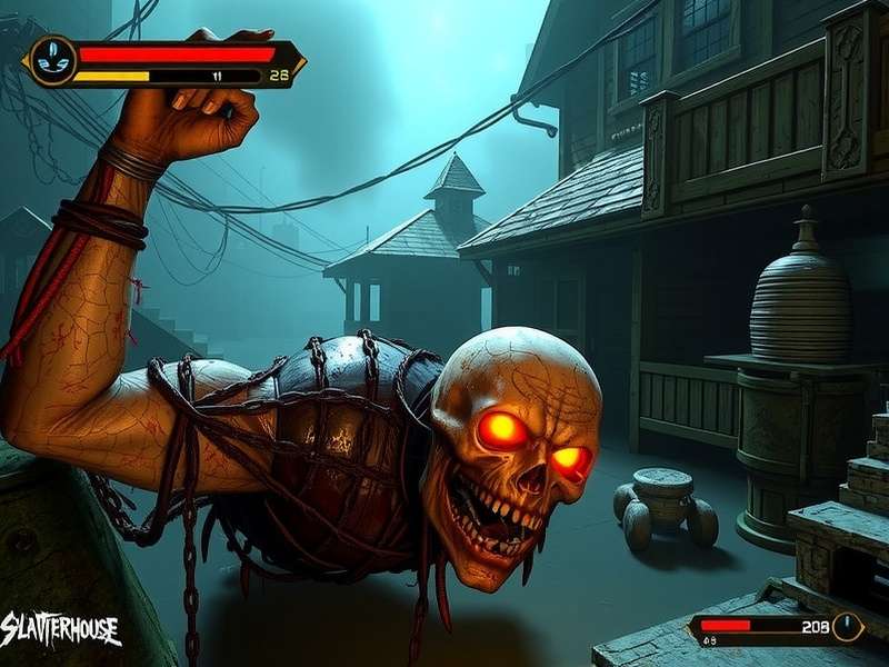 A dark, moody image of a gaming setup with a PS3 controller and red lighting, representing the horror atmosphere of Splatterhouse