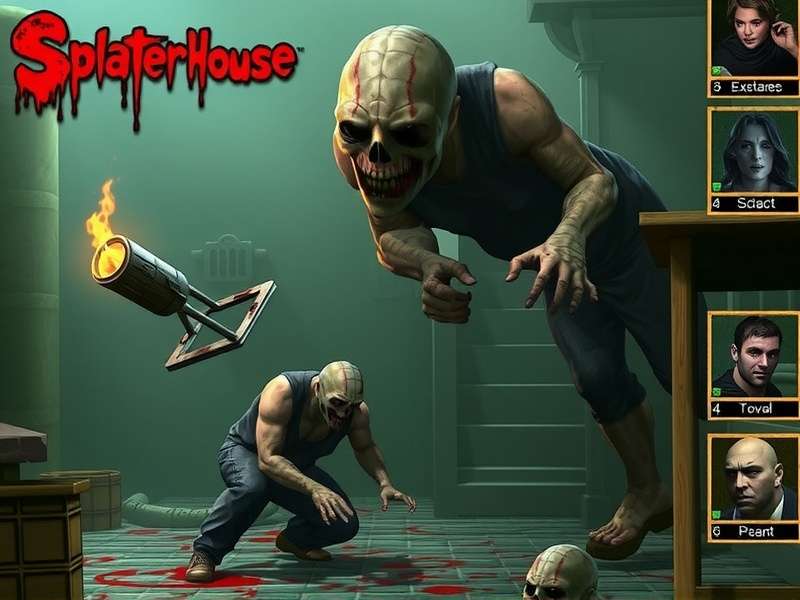 Splatterhouse PS3 Gameplay Screenshot showing Rick Taylor fighting a monster