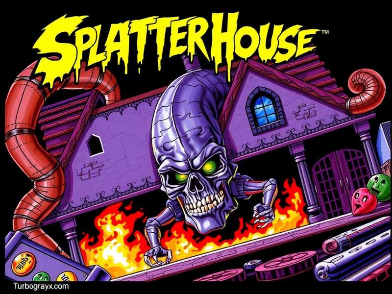 Splatterhouse Turbografx-16 gameplay screenshot showing Rick fighting monsters