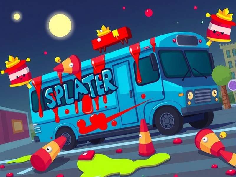 Splatter Party Bus game map showing Mumbai Midnight route with neon buildings