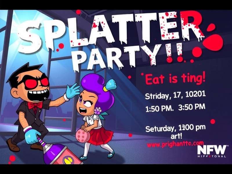 Splatter Party Invitation banner featuring neon splatter effects and retro horror gaming aesthetics