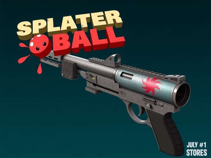 Splatter Ball Pistol with vibrant gel blaster balls and tactical gear arranged on a dark mat