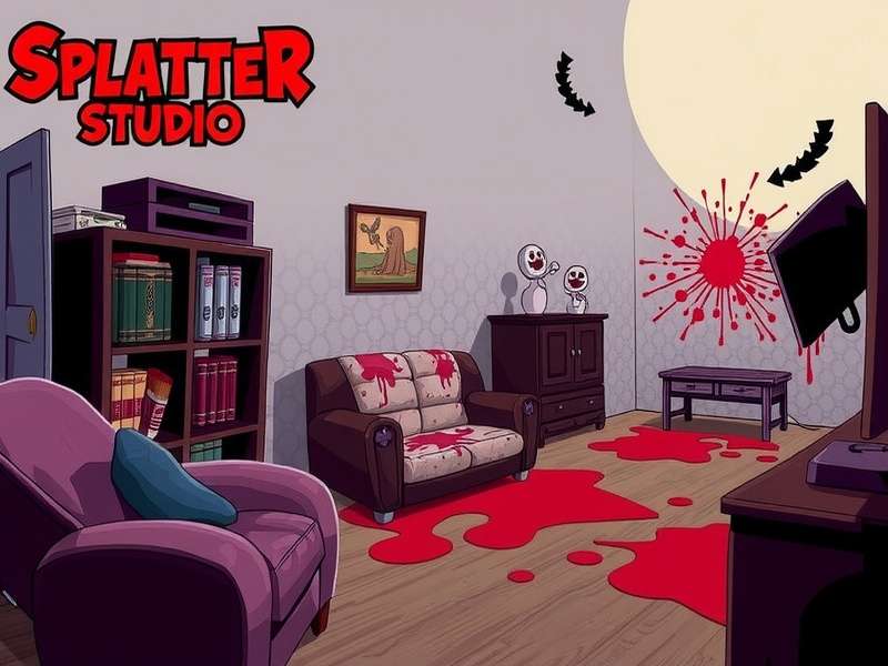 Splatter Studio game development workspace with neon lights and concept art